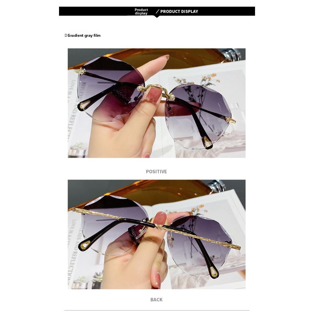 Internet celebrity street shot new polygonal sunglasses women's big face thin marine sunglasses rimless trimmed sunglasses