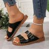 Damensandalen in Übergröße Sommer Neu Flache Sohle Runde Spitze Strandslipper Doppelschnalle Slipper Schuhe Polyurethan Material