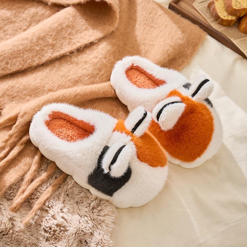 Cute cotton slippers winter velvet warm home use non-slip thickened outer wear couple cotton drag winter