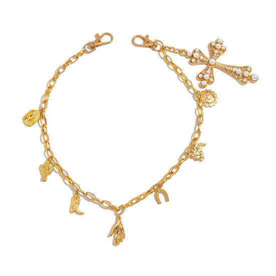 Pants Chain Faux Pearls Metal Flower Decor Wallet Chain Multi-layered