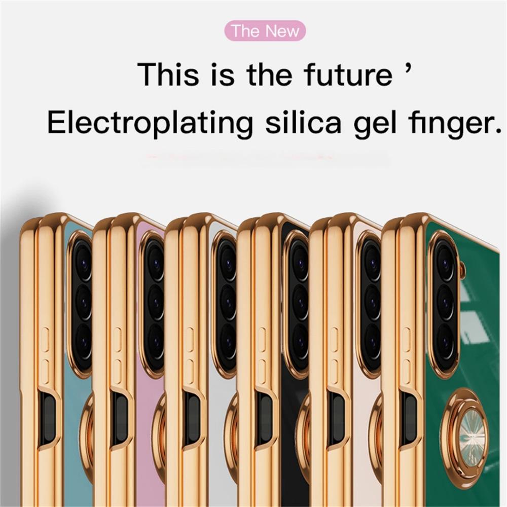 Shockproof Plating Ring Holder Phone Case for Samsung Galaxy Z Fold 6 5 4 Protective Stand Back Shell Luxury Full Protection Cover