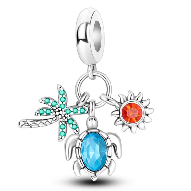 Fashion 925 Silver Summer Ocean World Series Sea Turtle Starfish Crab Octopus Charms Beads Fit 925 Bracelet DIY Jewelry