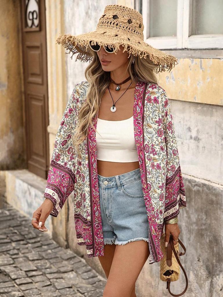 Bohemian Plus Size Women's Printed Cardigan: Loose Resort Sun Protection Cover-up