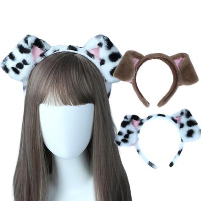 Drăguț de pluș cu puncte imprimate urechi de câine bentiță copil adult în formă de animal cerc de păr elastic Accesoriu pentru costum de cosplay cadou