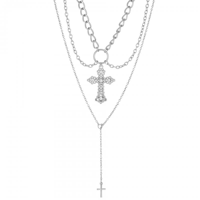 

Женское винтажное жемчужное колье с подвеской в виде креста, многослойное, из сплава, в панк-готическом стиле, многоцепное, бижутерия для повседневной носки