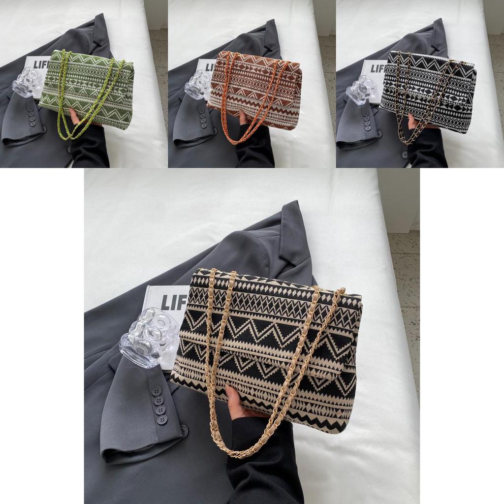 Ethnische Stil Große Kapazität Schultertasche Für College-Studenten Mit Stickerei Und Leinwandmaterial