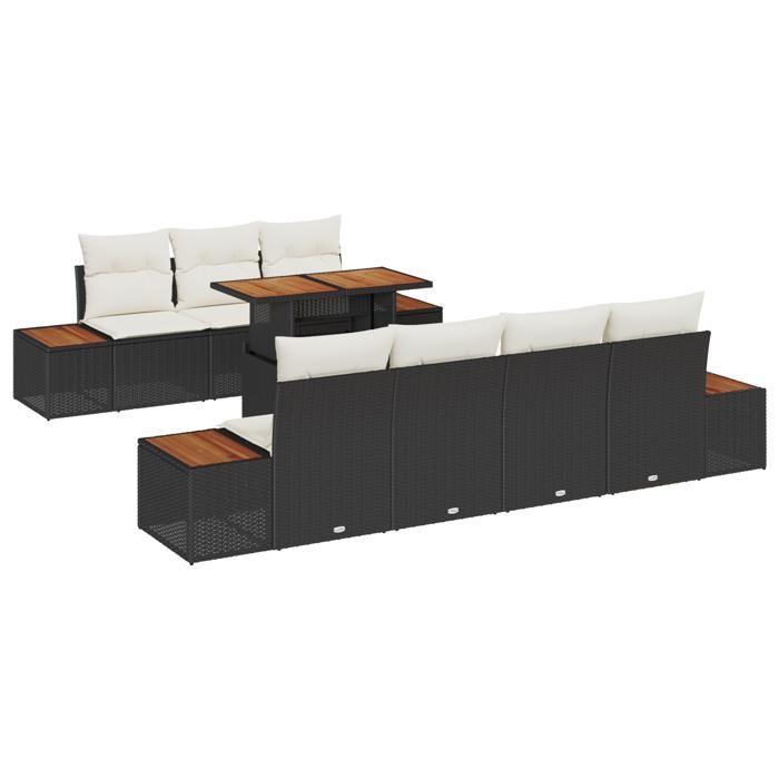 VidaXL Ensemble de canapé de jardin avec coussin 8 pcs Noir Poly rotin, Jardin et Terrasse, Ensemble Modulaire 3350039