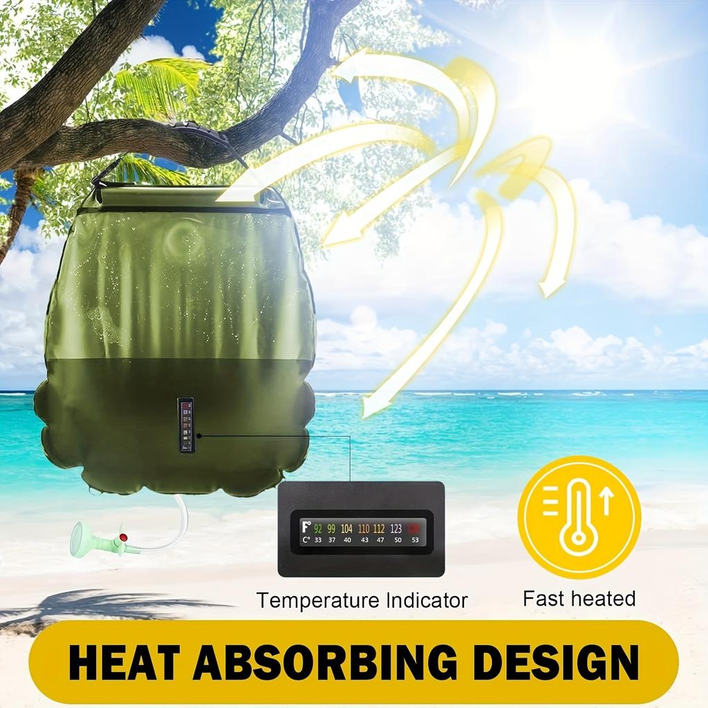 20L solární sprchová taška Venkovní solární vyhřívání Premium Campingová sprchová taška Teplota teplé vody 45°C s odnímatelnou hadicí sprchové hlavice