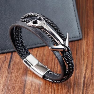 Stainless Steel Vintage Multi-Layer Braided Bracelet for Men Titanium Steel Anchor Bangles
