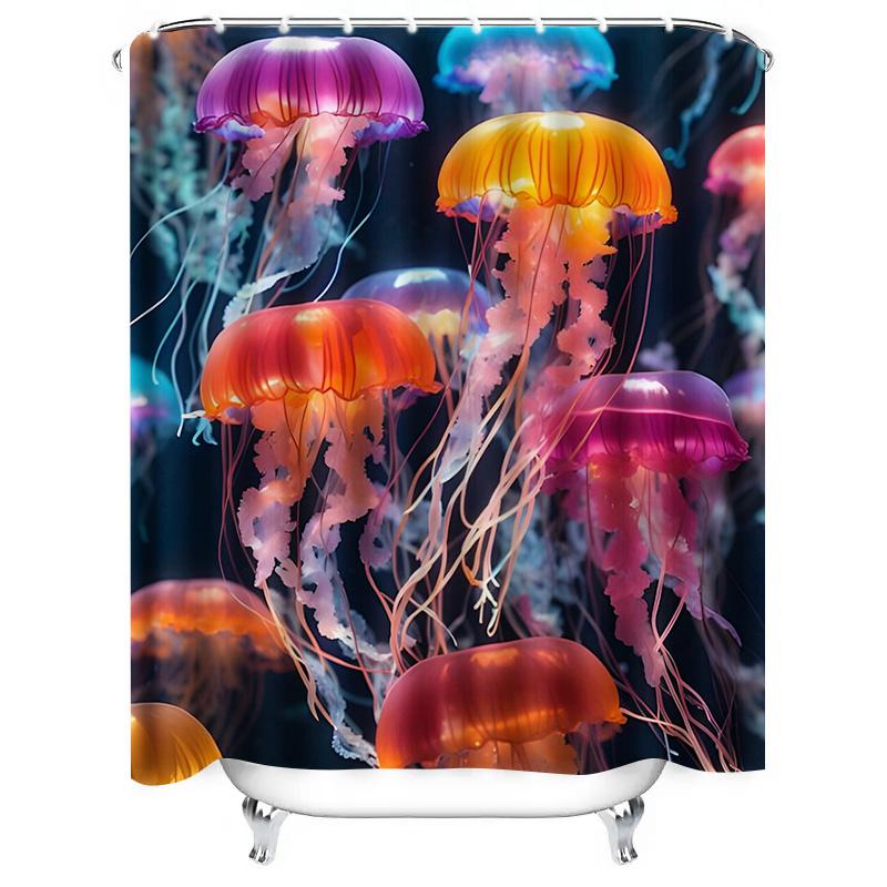 Vibrant Jellyfish Shower Curtain - Colorful Ocean Life Design For A Waterproof And Unique Bathroom Dcor Set"