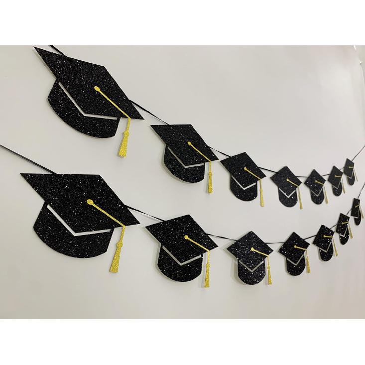 Graduation Decorations Class of 2026 Party Supplies - Graduation Grad Caps Banner (Pre-Strung)