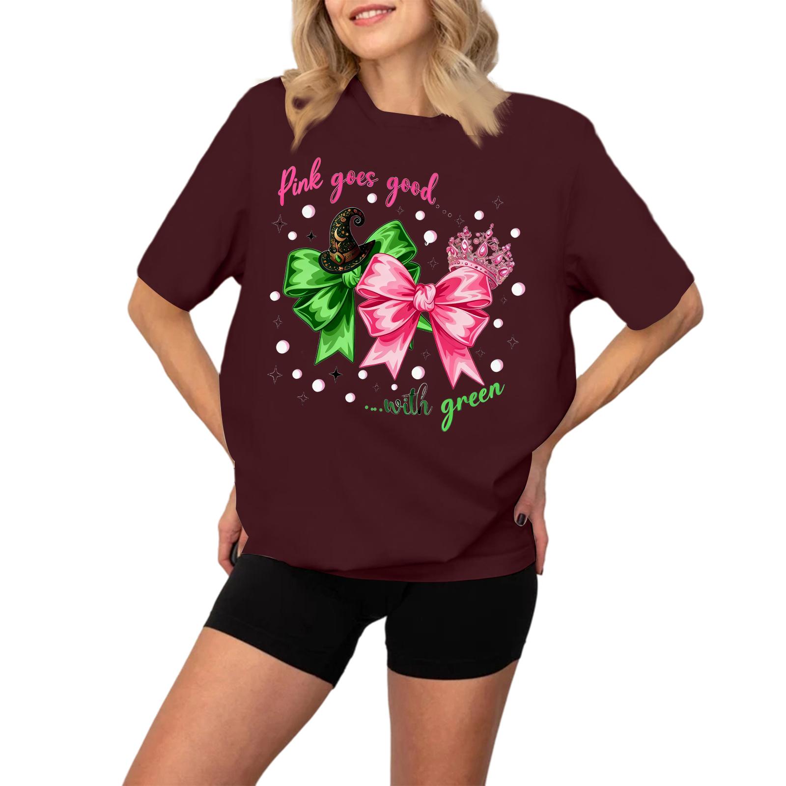 

Women s Fashionable And Casual Long Sleeve Printed Short-Sleeved Top XL винний