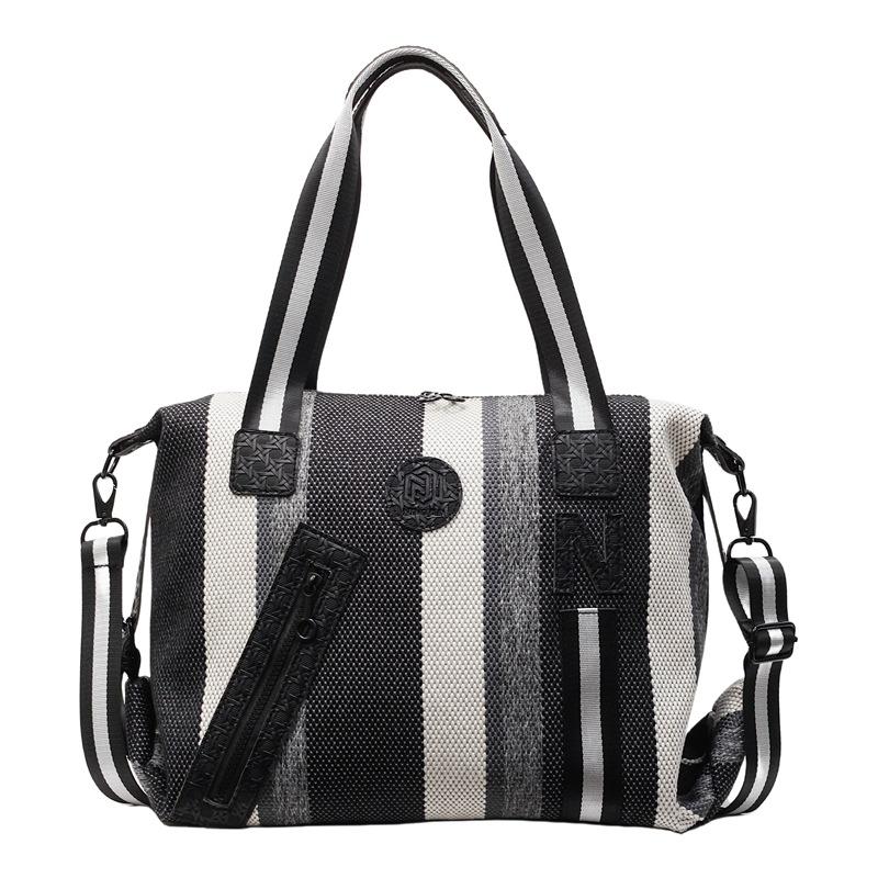 Striped Retro Travel Bag Women's Large Capacity Lightweight Handbag Short-distance Luggage Bag Dry Wet Separation Gym Bag
