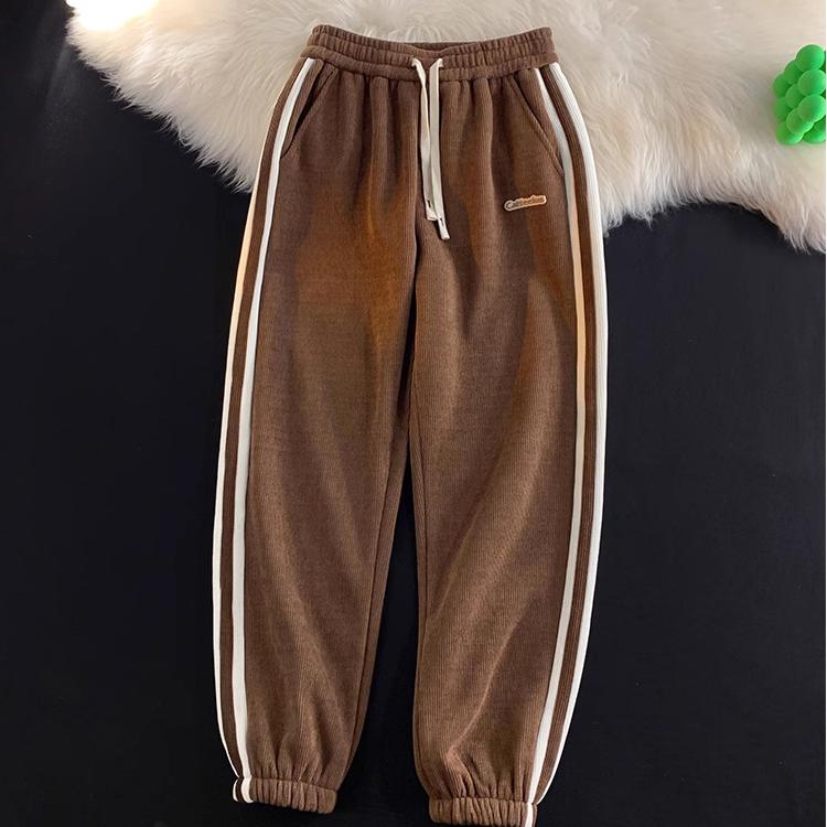 Women's High Waisted Trousers Casual Drawstring Wide Leg Two Striped Carped Pants for Women