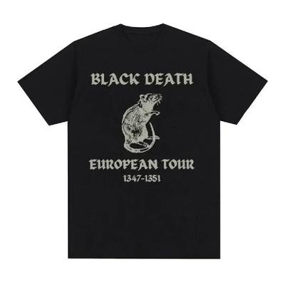 Czarna Śmierć Europejska Trasa Koszulka Odzież Męska Śmieszny Mem z Myszą Gotycka Koszulka z Krótkim Rękawem Unisex Streetwear T-shirt Topy
