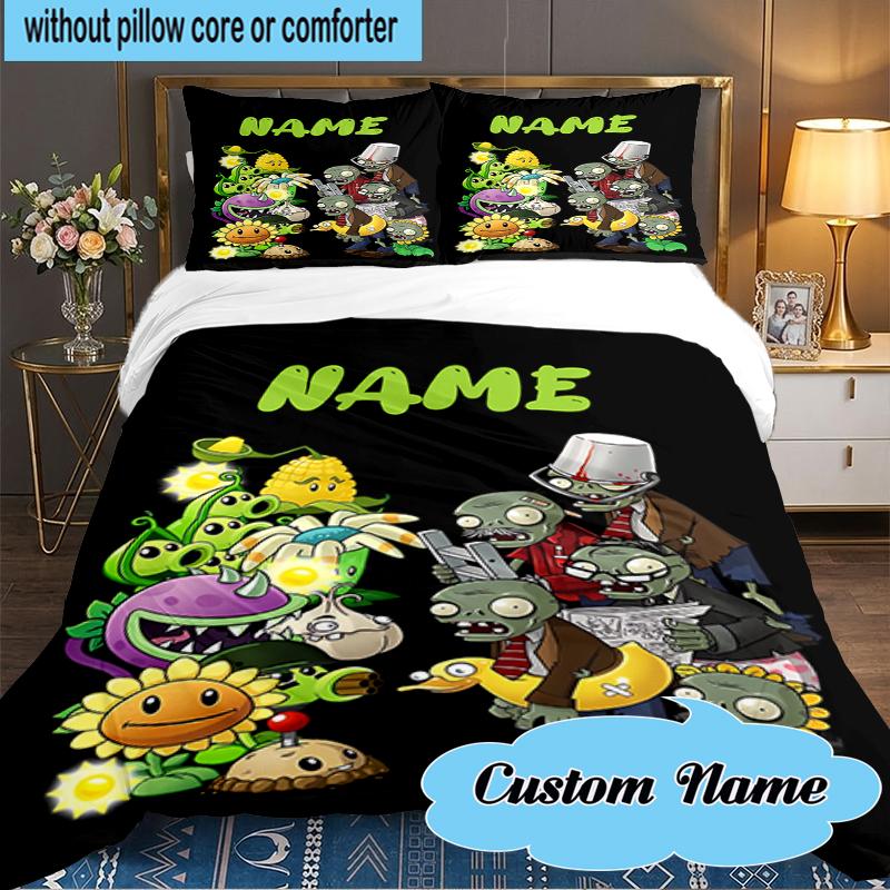 Custom Name Zombies Battle Bedding Set 3pcs, Bedding Set Including 1pc Duvet Cover And 2pcs Pillowcases for Bedroom, Dormitory Gift