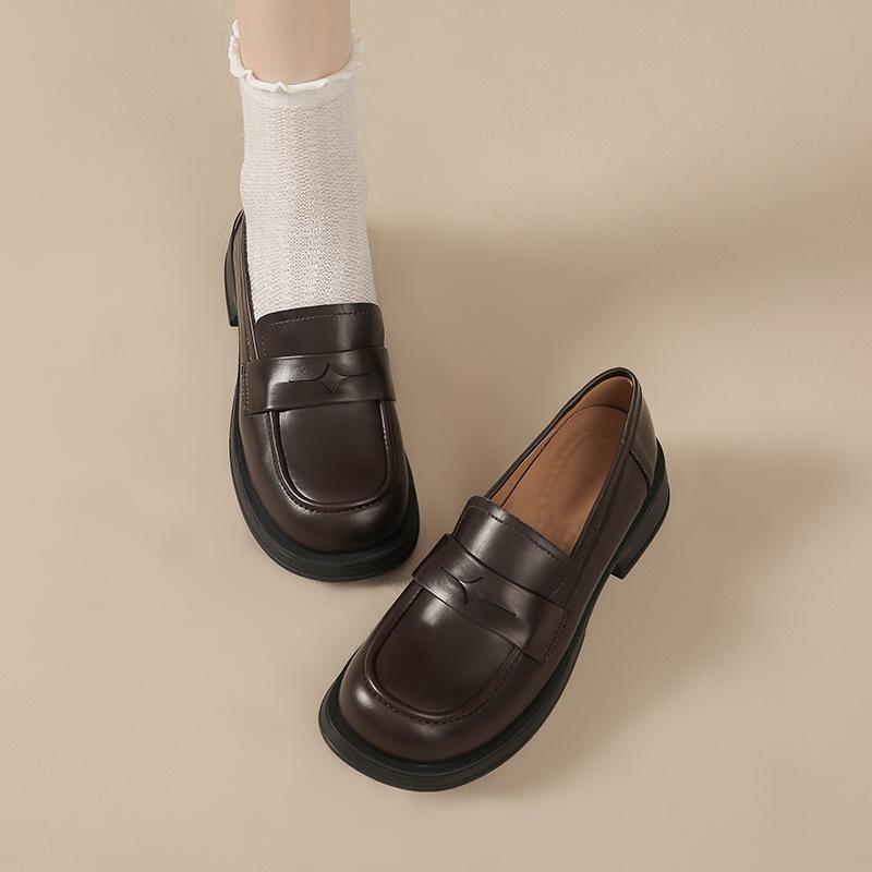 Thick heel style retro light mouth single shoes thick sole lazy woman small leather shoes woman