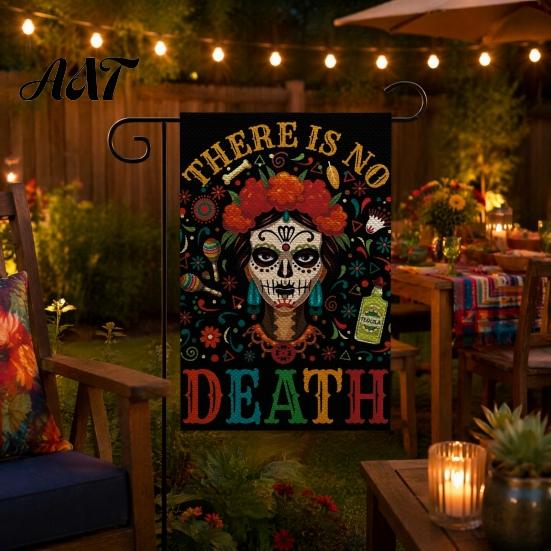 Bandiere da Giardino Giorno dei Morti, 12x18 Pollici Teschio Floreale Segni Decorativi per Cortile Scheletro Gotico Messicano Fiori Scheletrici Stendardo in Juta Double-Sided per Patio,