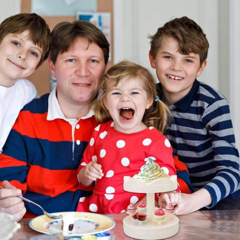 Double Layer Rotating Cake Cupcakes Carousel Stand With 6 Small Trays For Event Catering Bakeries Home Celebration