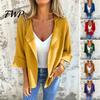 Women Lapel Jackets Collar Blazer, 3/4 Sleeve Open Front Business Casual Office Work Wear Suit Jacket, Short Blazer for Spring Fall