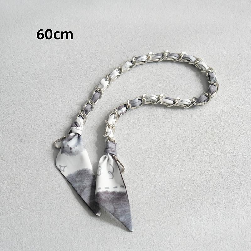 New Fashion Brand Woman Handbag Accessory Chains Detachable Floral Print Gold Silver Metal Silk Shoulder Strap Women DIY Chain Bag Handles