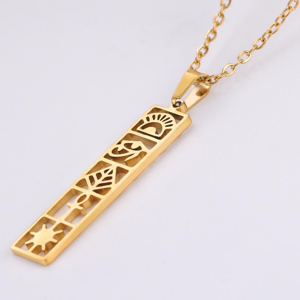 Dawapara Eye of Horus Ankh Cross Necklace Egyptian Cartouche Hieroglyph Pendant Stainless Steel Ancient Spiritual Jewelry