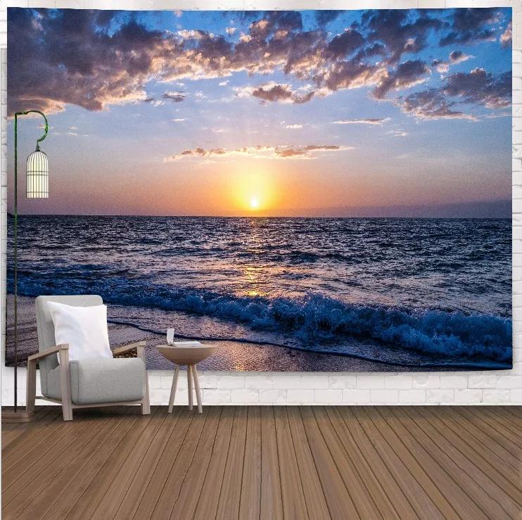 VIKAMA Tropical Beach Landscape Tapestry Summer Coconut Grove Waves Fresh Vacation Style Living Room Room Decoration