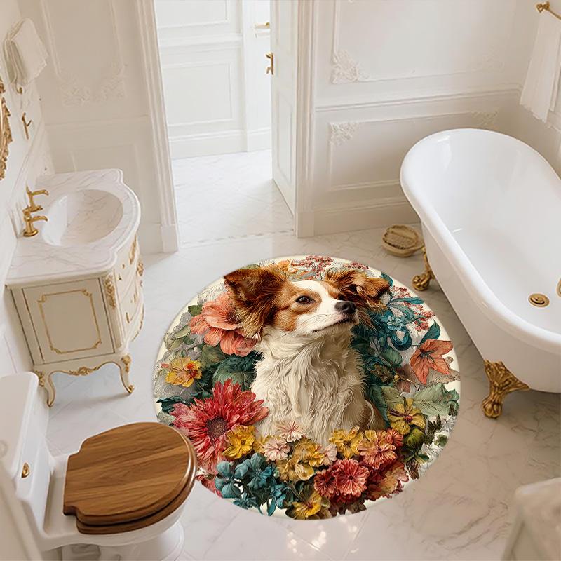 Embossed Dog Round Area Rug,Carpet Rug for Living Room Bedroom Sofa Playroom Decor,Non-slip Floor Mat