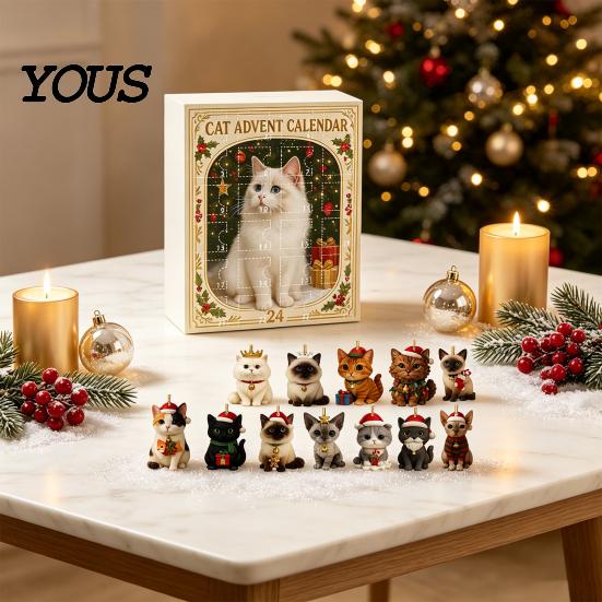 Cute Pet Pendant Set Christmas Advent Calendar, 24 Day Countdown Box with Cat Dog Kids Holiday Surprise Gift Cow Acrylic Ornaments, Festive