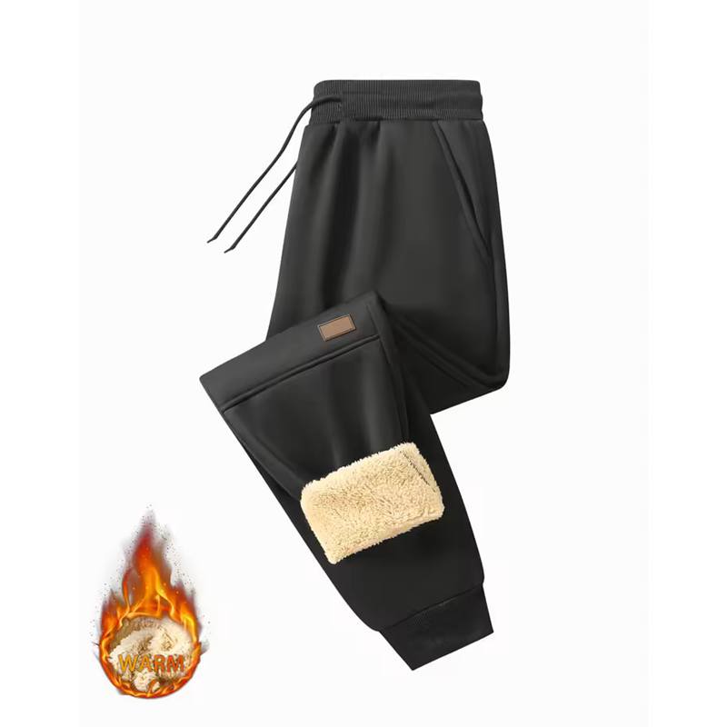 Winter Men Sweat Pants Lamb Fleece Thickened Pants Casual Solid Color Pants Loose Elastic Pants