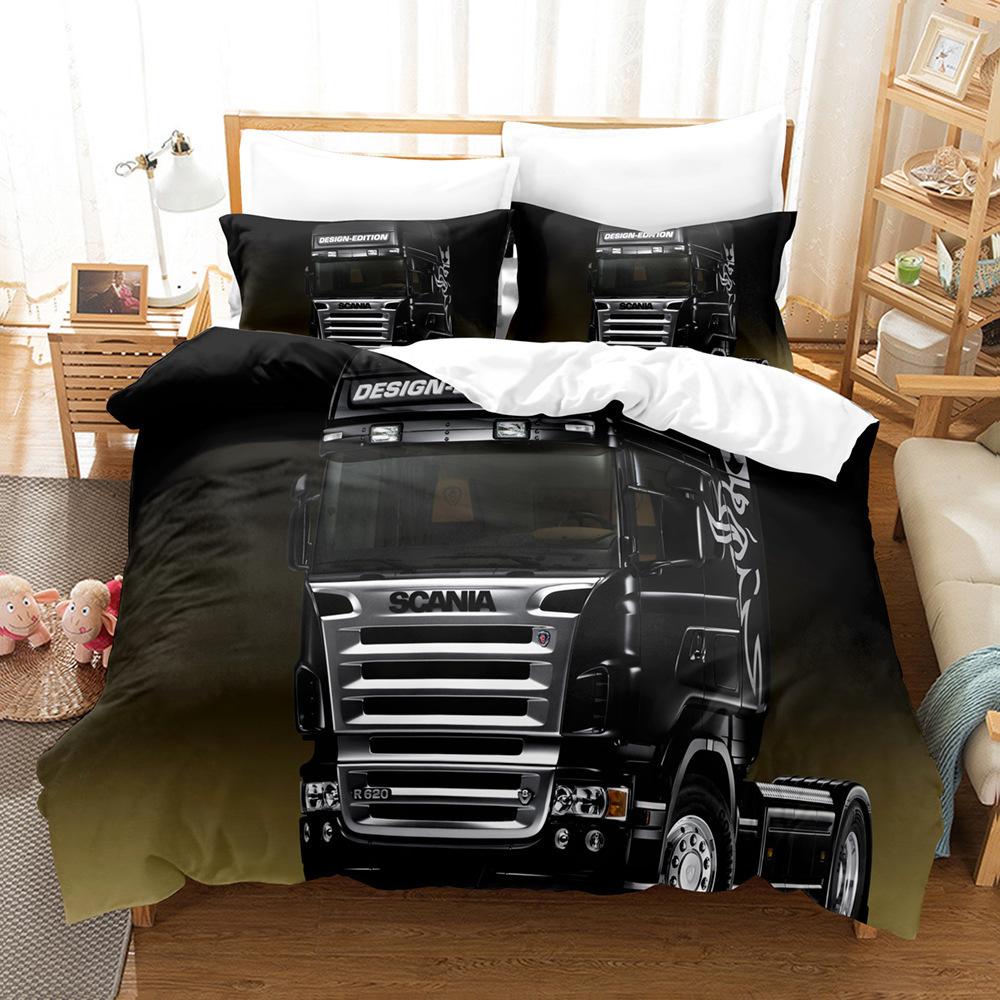 Digital Printing Three-Piece Cartoon Heavy Duty Truck Three-Piece Bedding