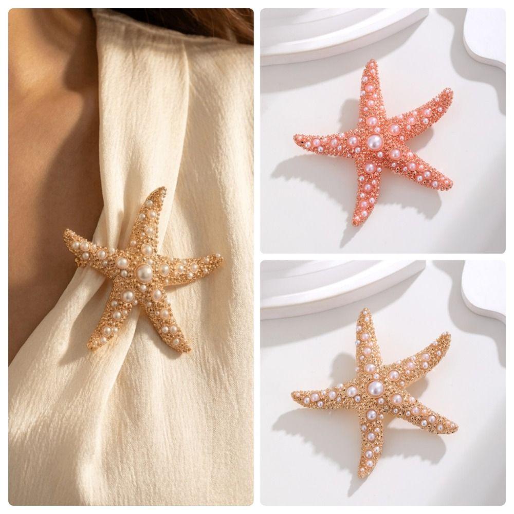 Pearl Starfish Starfish Star Metal Pin Jewelry Gift Chest Flower Pin Retro Starfish Brooch Women