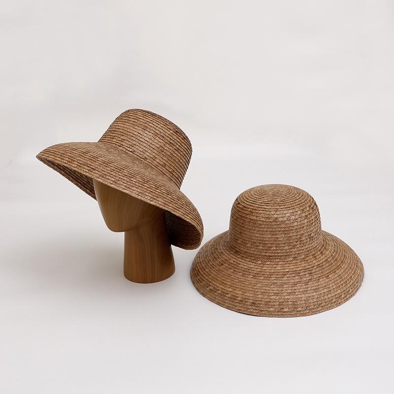 Natural Sunflower Leaf Grass Woven Straw Hat Women's Summer French Retro Elegant Hepburn Style Dome Bell Jar Bucket Hat
