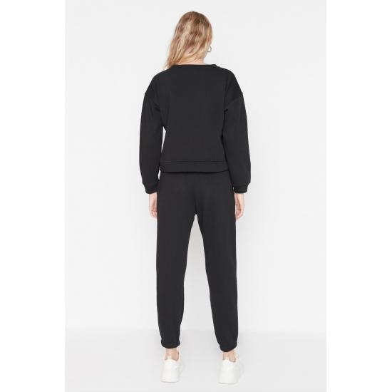 Set de trening tricotat din lână bej cu model obișnuit