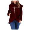 Ladies Plus Size Top Solid Color Irregular Hooded Long Sleeve Fleece Sweater