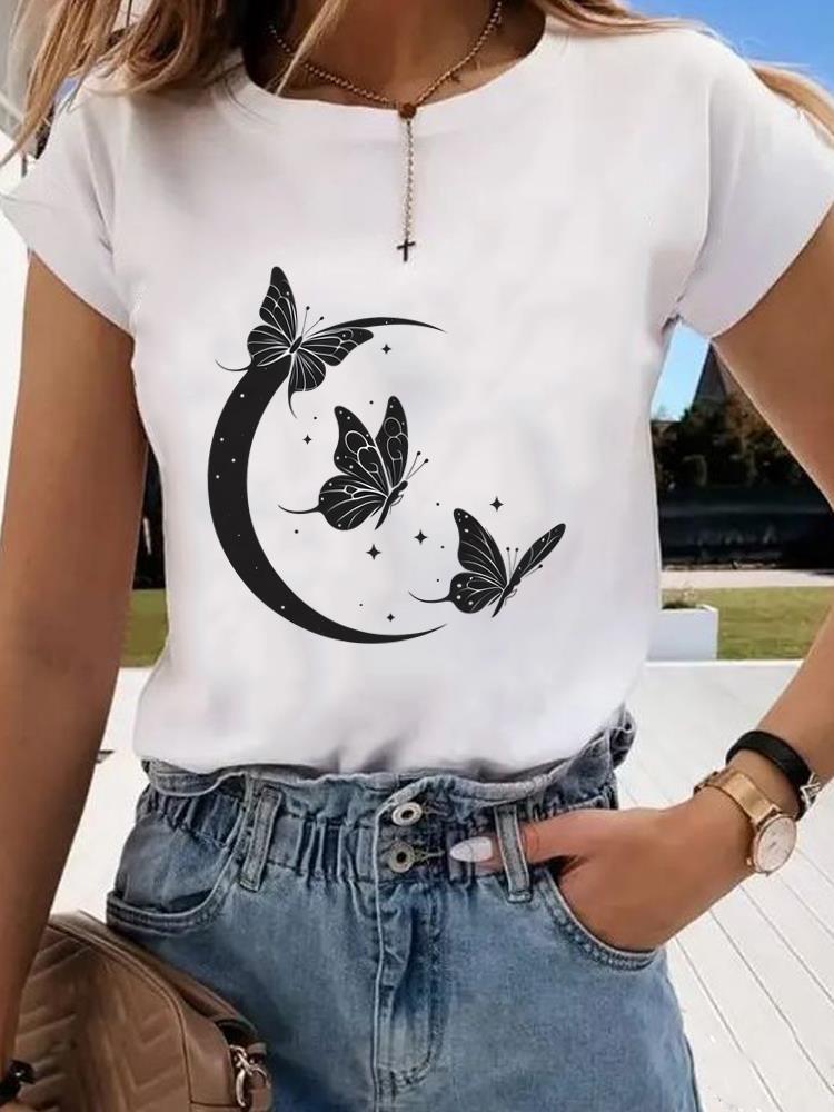 (Asian Size) style butterfly Clothing Graphic Tee Women's Top Print O-neck Fashion Female Casual T Short Sleeve T-shirts
