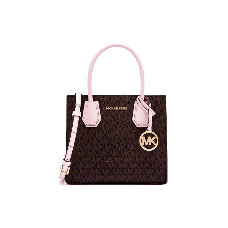 

Michael Kors Mk Mercer Monogram Color Block Leather Accordion Shoulder Crossbody Handbag Medium Women handbags Brown Pink 35S1GM9M2B-648 Medium