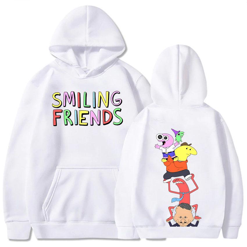 Anime Smiling Friends Print Hoodies  Alan Mr.Frog Glep Pim Charlie Mr. Boss Sweatshirts Winter Long Sleeve Hooded Pullovers Men