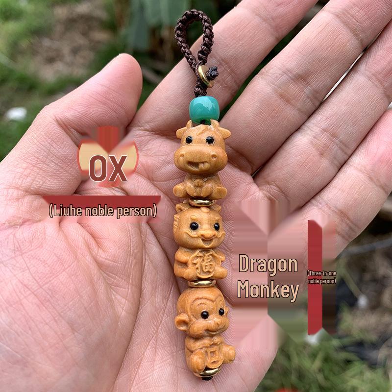 Twelve Zodiac Green Sandalwood Phone Charm - Cute Cartoon Pendant for Bags and Accessories