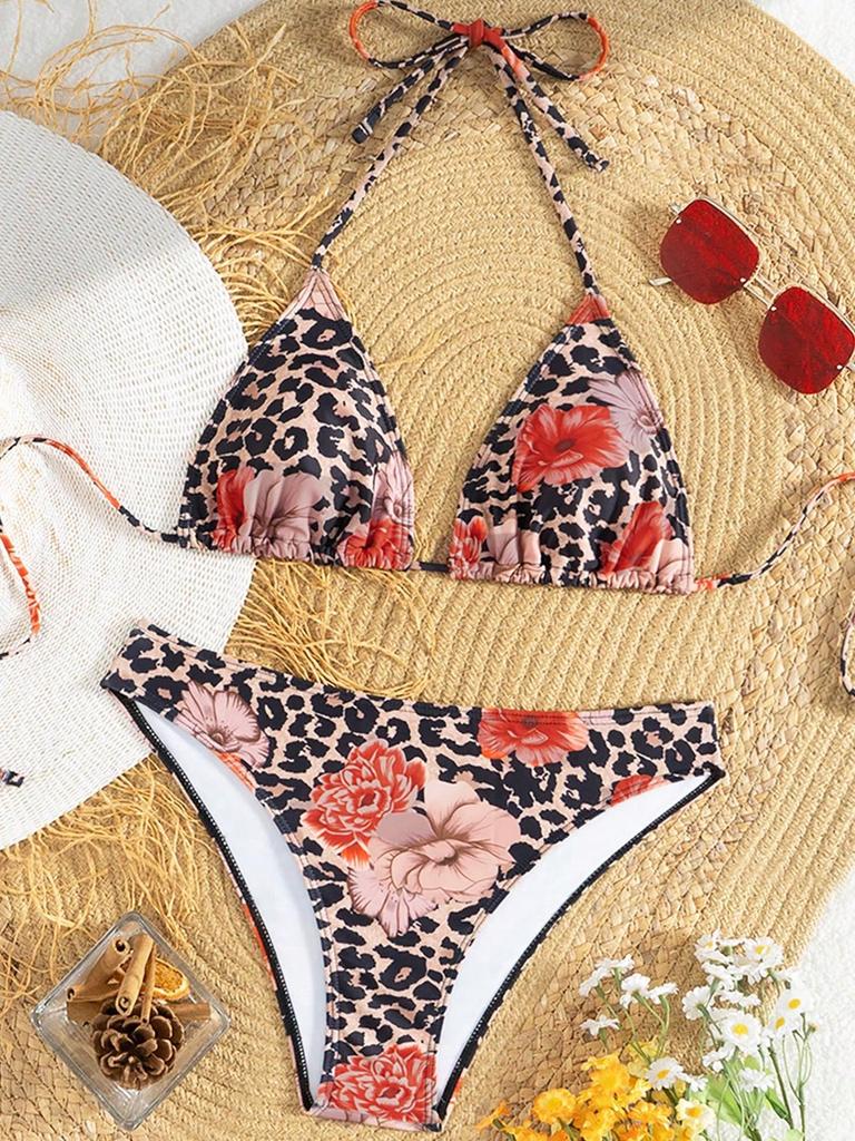 2025 Leopard Print Lace-Up Sexy Bikini Split Swimsuit for Women