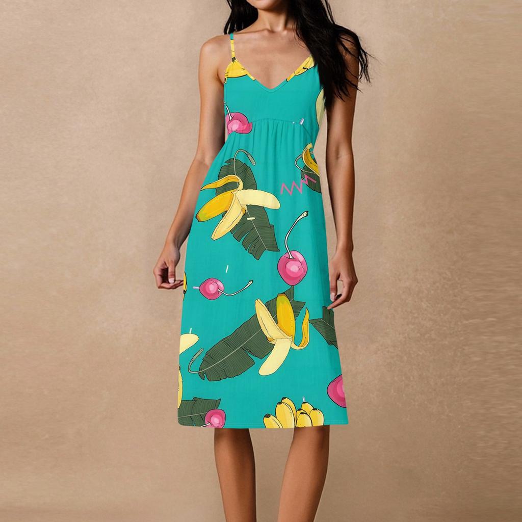 Women's Spaghetti Strap Backless Bow Loose Casual Beach Holiday Dress Sundress