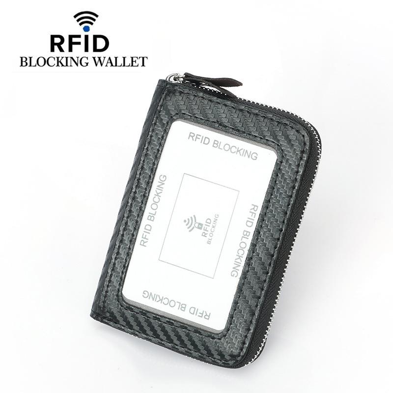 

Держатель для карт RFID из углеродного волокна с застежкой-молнией и монетницей - слот для нескольких карт и антимагнитная защита