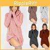 Elegant Women's Warm Knitted Jumper Mini Dress With High Neck Chunky Sweater Top