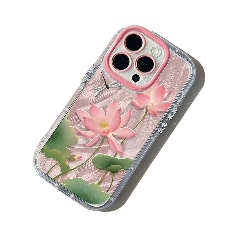 Lotus for IPhone16 Promax Mobile Phone Case 14 for Apple 15 Cream Feather Yarn 13 All Inclusive 11/12 Women's Model