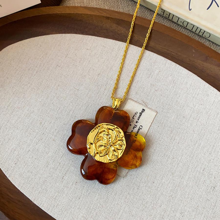 

Винтажное ожерелье-подвеска с цветами из смолы - Универсальная цепочка для свитера для женщин