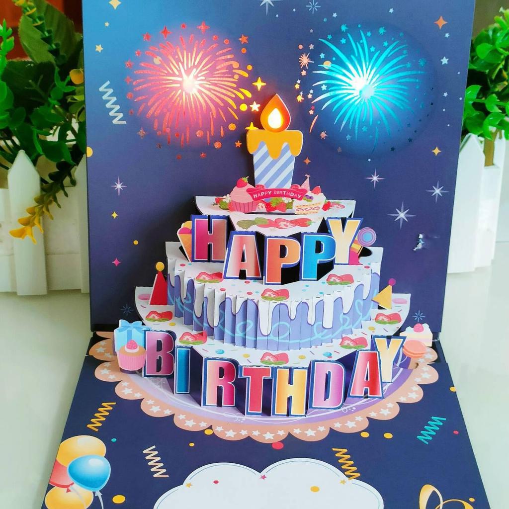 High-End 3D Popup Birthday Greeting Card with Lights and Inflatable Features
