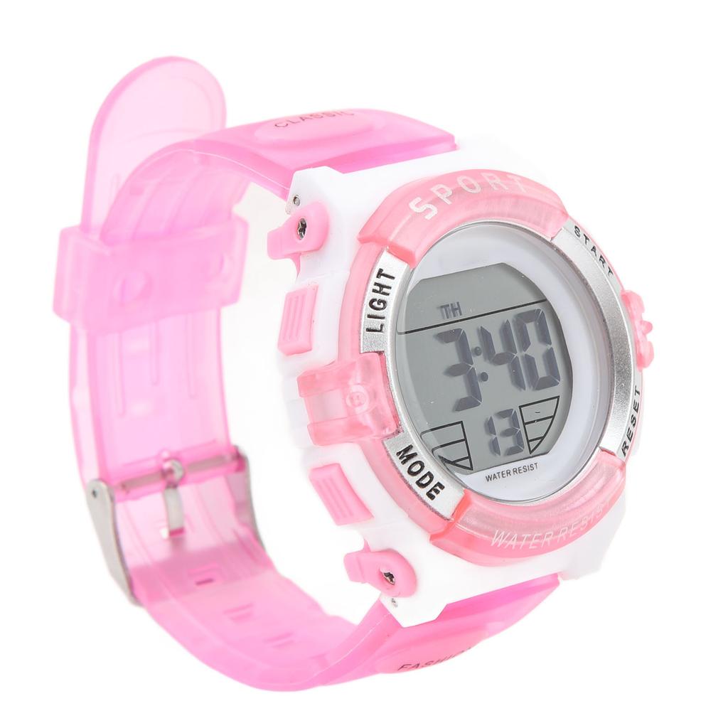 Digital Chronograph Watch Girls Student Electric Waterproof PU Strap for Swimming Sports with Colorful Night Light Alarm