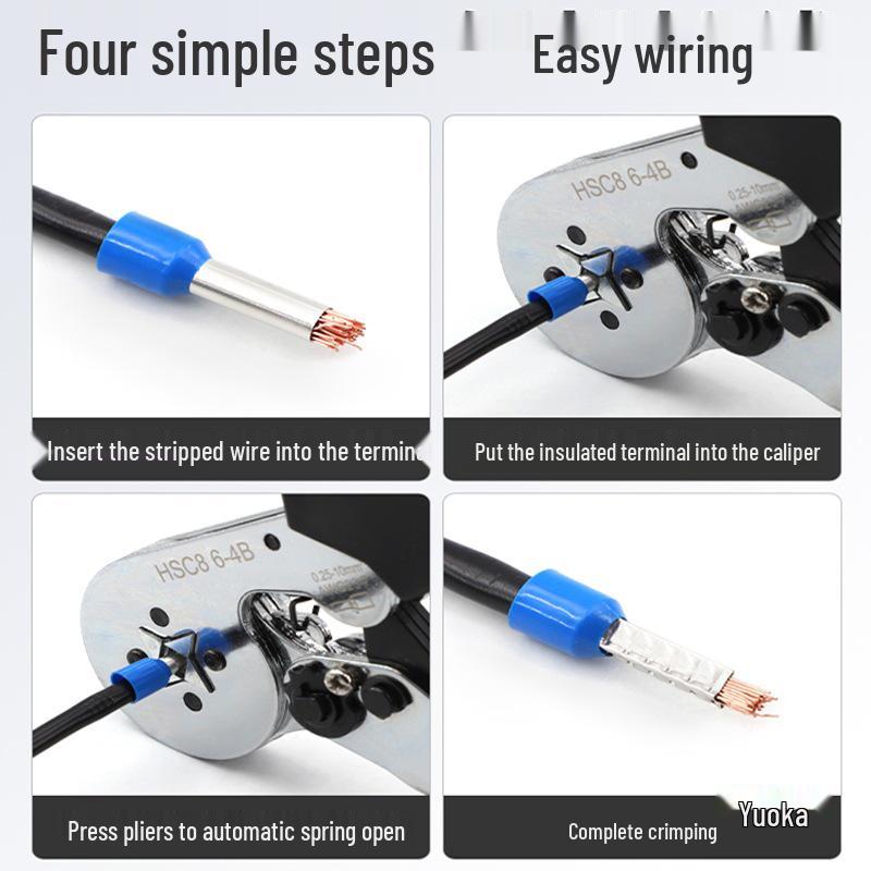 Electrician's Quad-Sided Crimping Pliers for Cold Press Copper and Wire Lugs, Terminals.