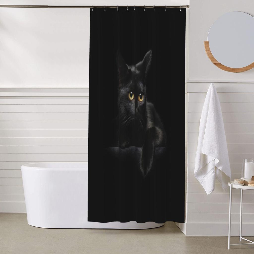Black Cat Shower Curtain Bathroom Polyester Waterproof Bath Curtains With Hooks