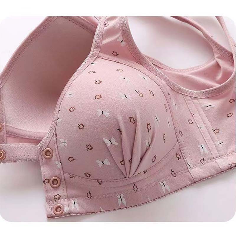 Front Buckle Middle-aged and Elderly Underwear Shaping Cup Printing Without Steel Ring Wide Shoulder Straps Large Size Ladies Tank Top Bra